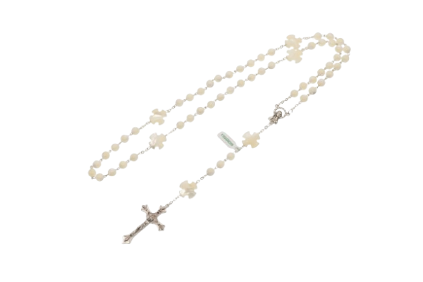 ROSARIO MADRE PERLA 6MM Y PATER EN CRUZ