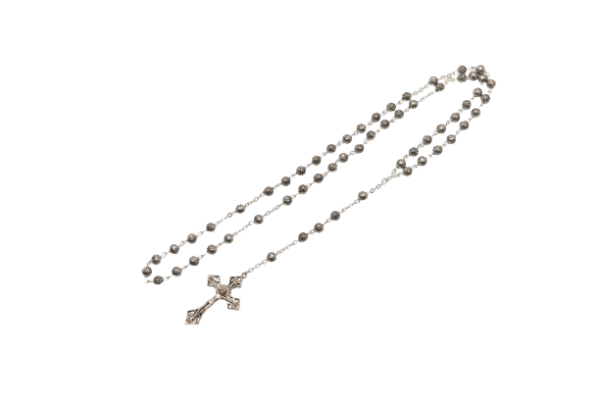 ROSARIO METAL ZAMAK 6MM CON ROSA TALLADA