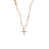 Collar de piedras ovaladas con Cruz de Circonitas. Color cuarzo rosa