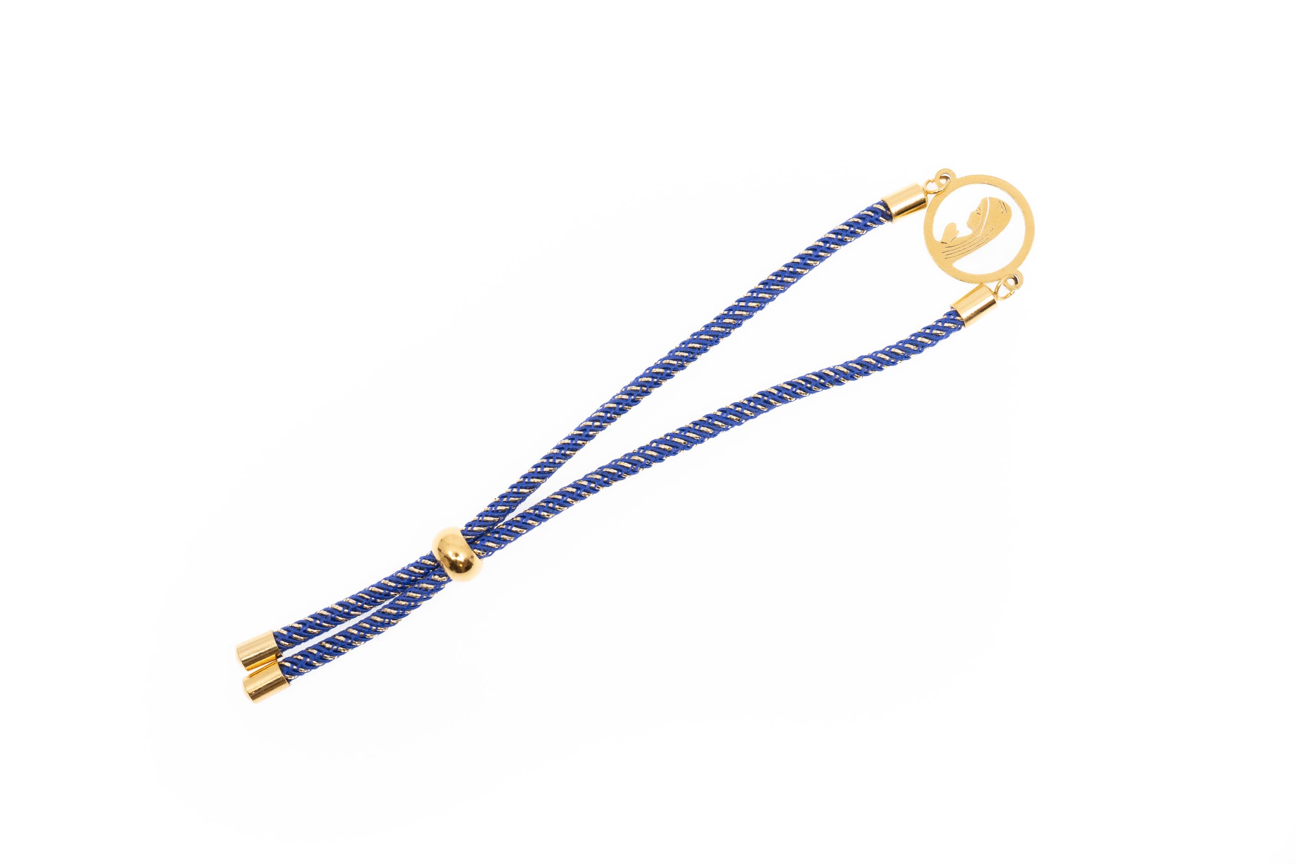 Pulsera ajustable bicolor. Virgen María. Color azul