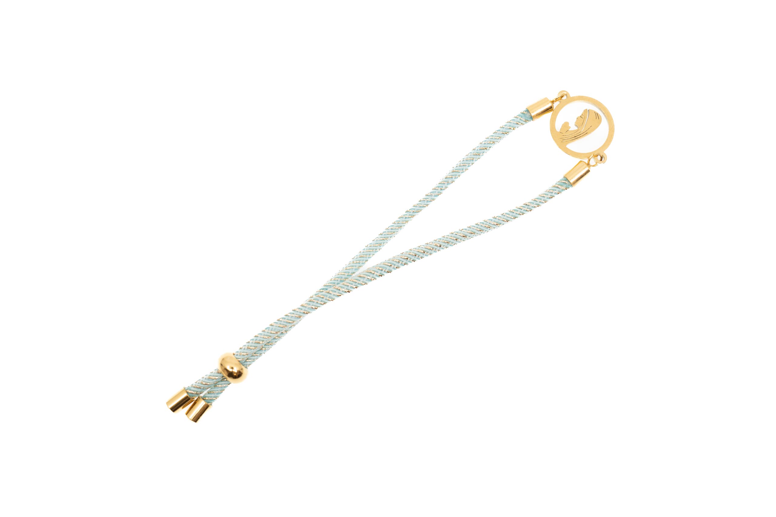 Pulsera ajustable bicolor. Virgen María. Color celeste