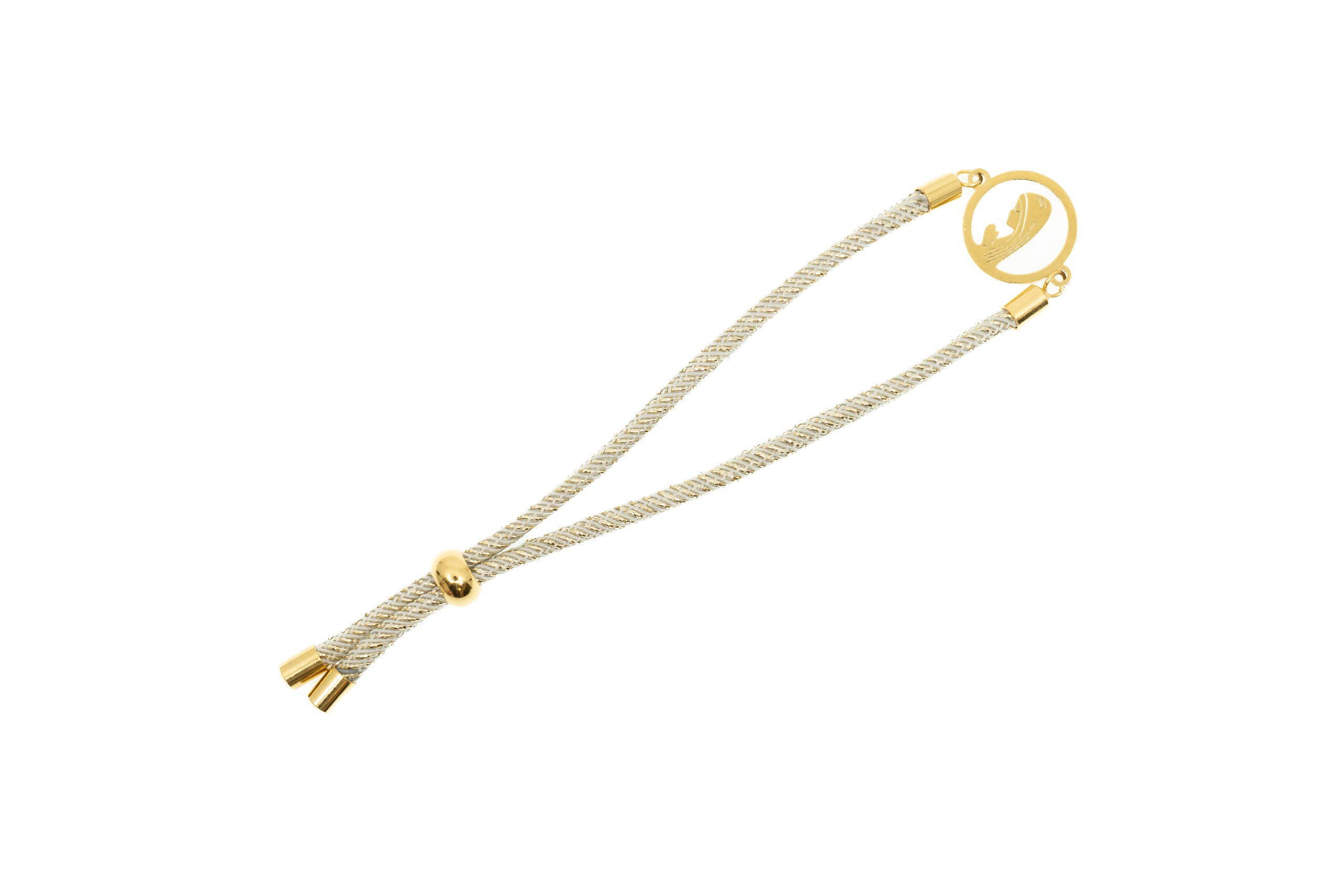 Pulsera ajustable bicolor. Virgen María. Color crema