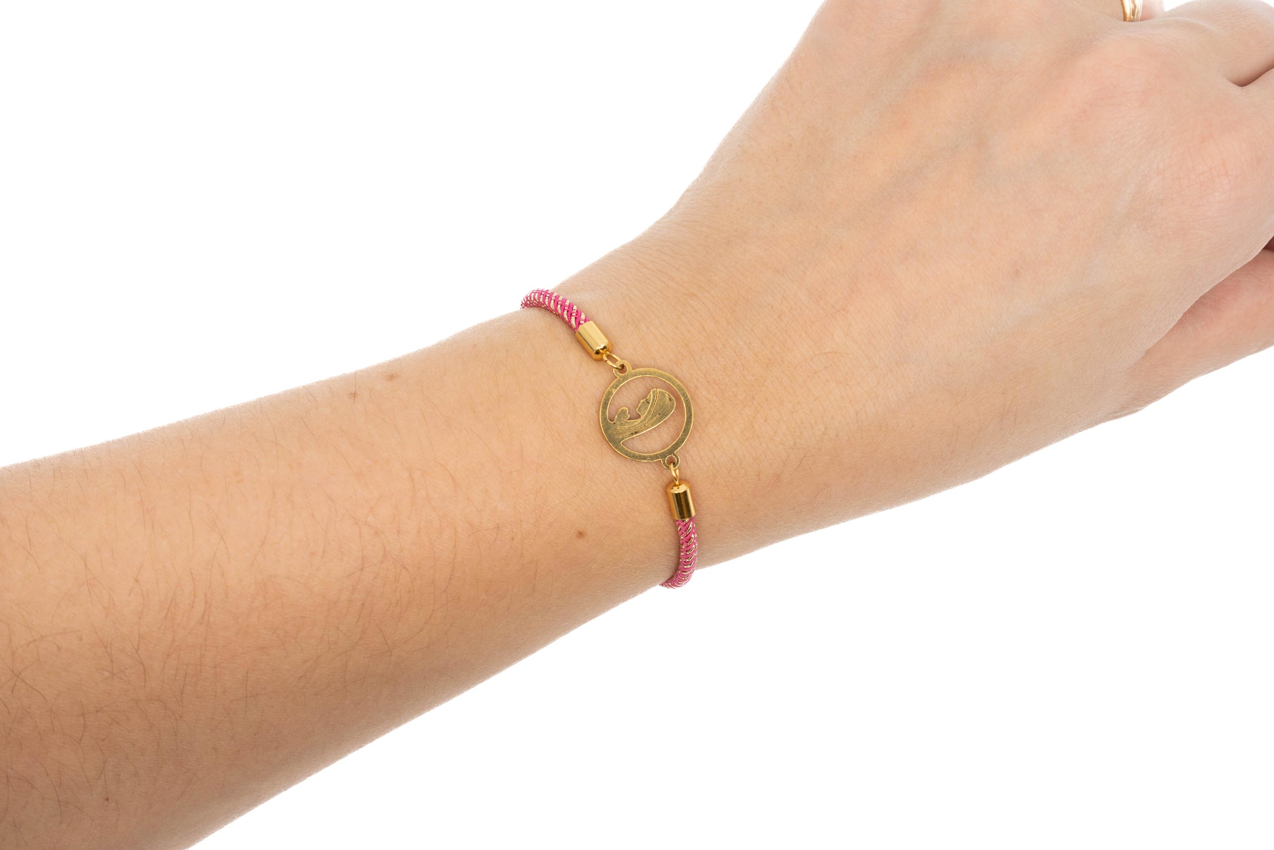 Pulsera ajustable bicolor. Virgen María. Detalle