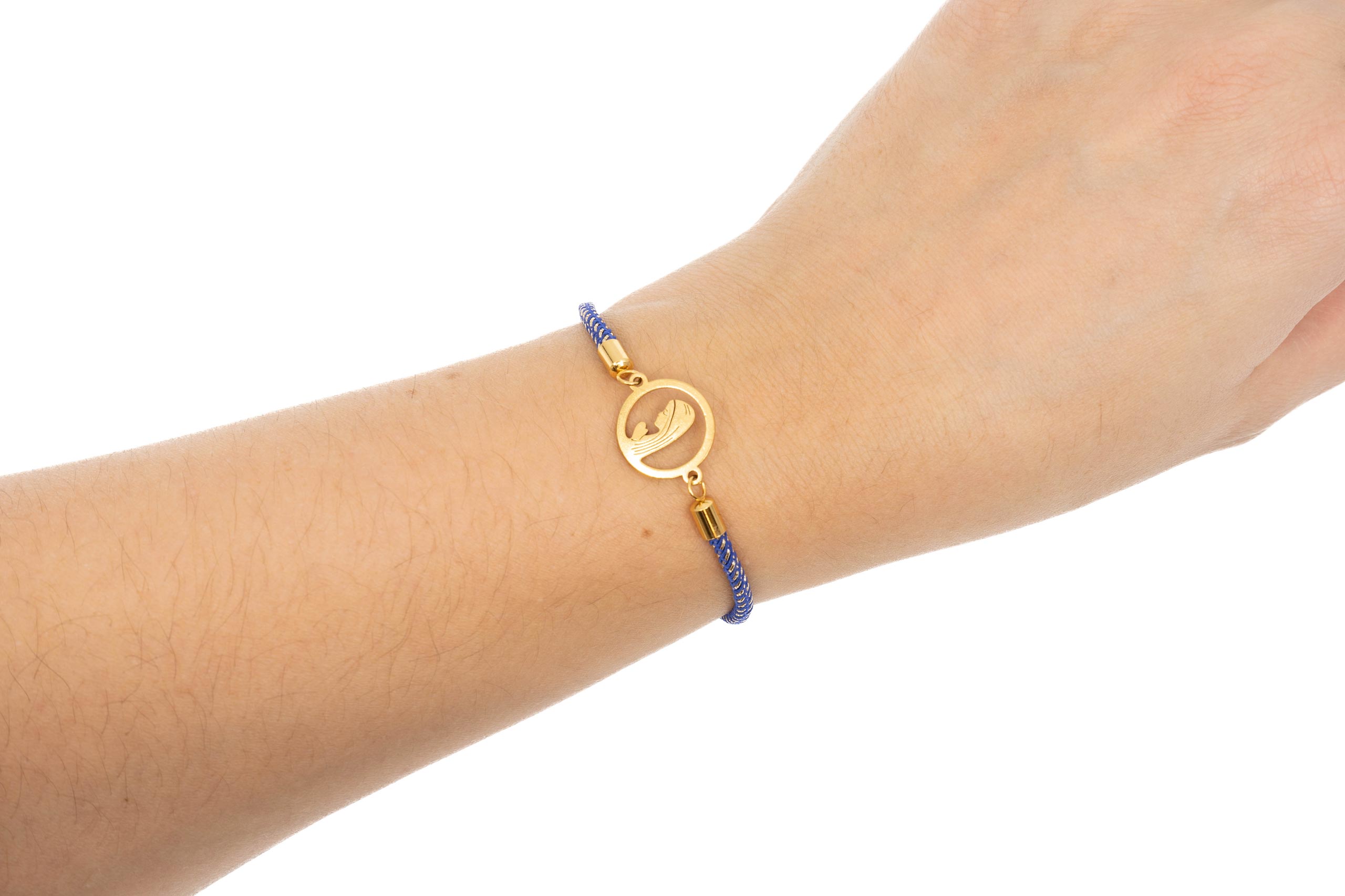 Pulsera ajustable bicolor. Virgen María. Detalle