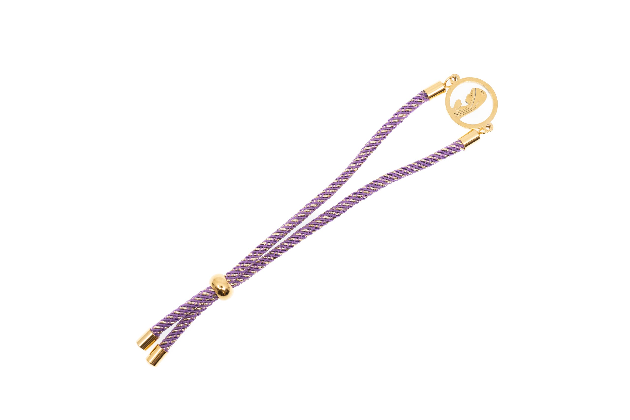 Pulsera ajustable bicolor. Virgen María. Color morado