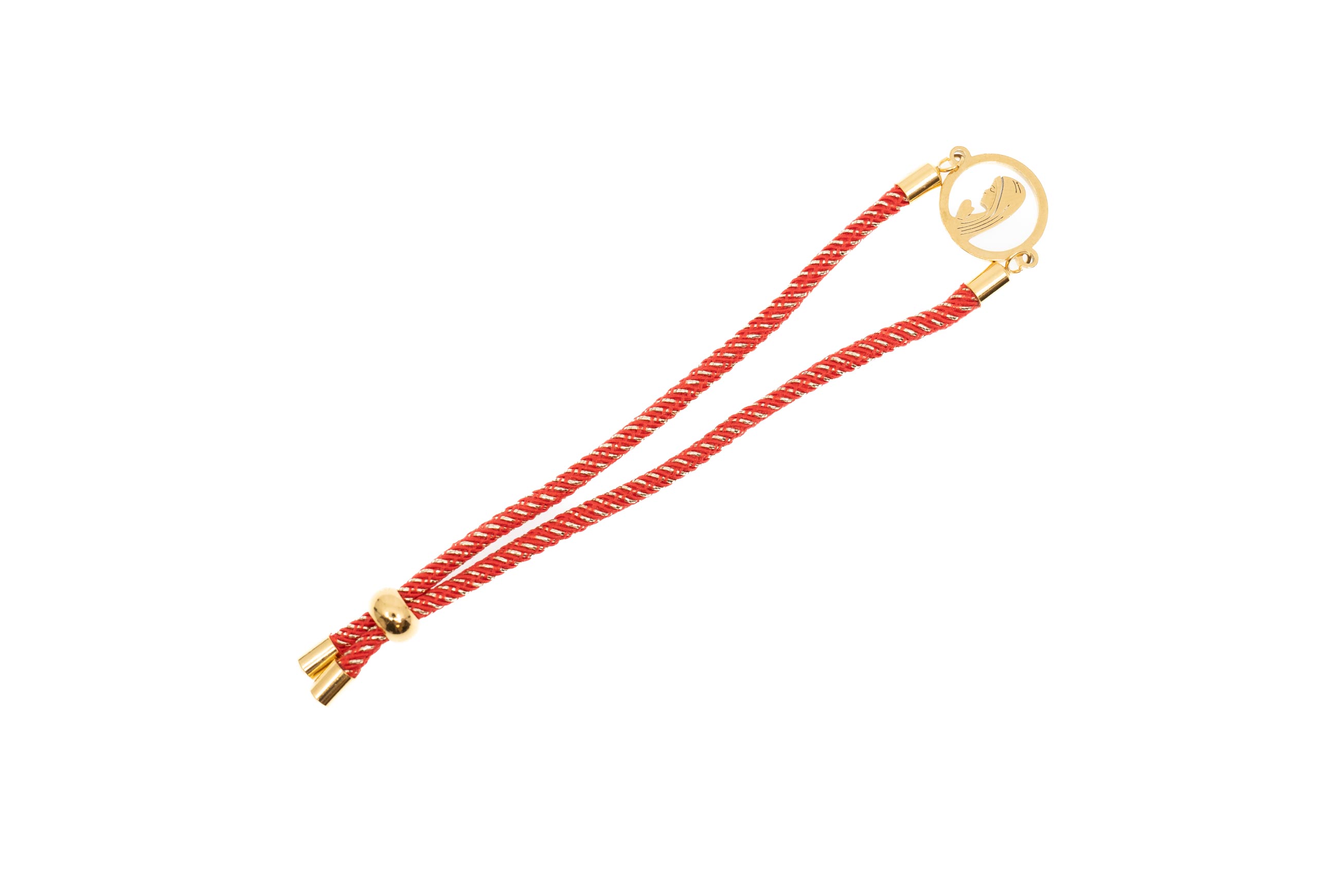 Pulsera ajustable bicolor. Virgen María. Color rojo