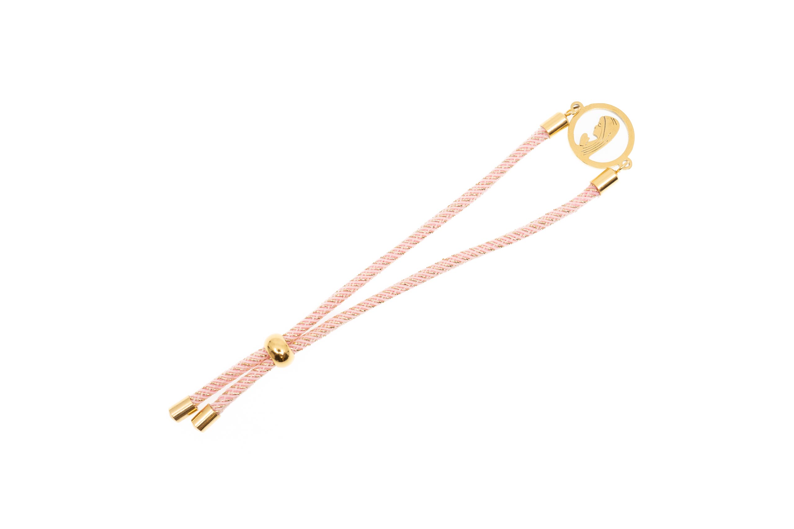 Pulsera ajustable bicolor. Virgen María. Color rosa