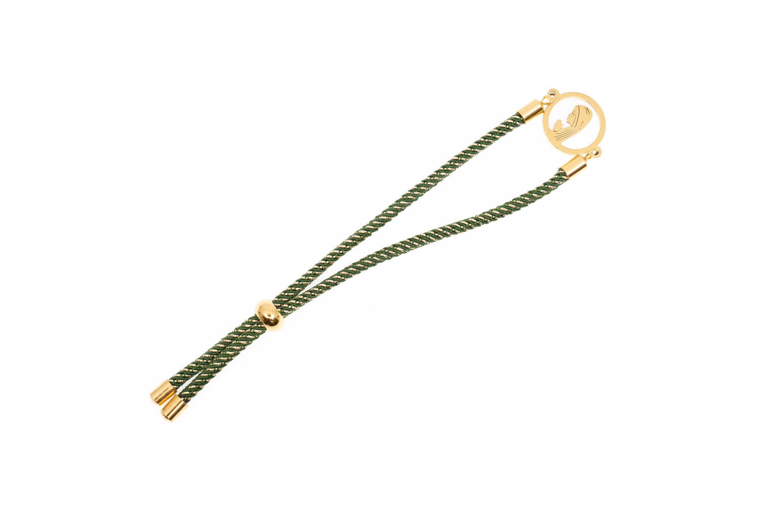 Pulsera ajustable bicolor. Virgen María. Color verde