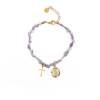 Pulsera de piedras con Cruz y Medalla de la Virgen de Guadalupe. Color amatista
