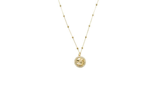 CADENA BOLAS MEDALLA CIRCONITAS VIRGEN CON NIÑO