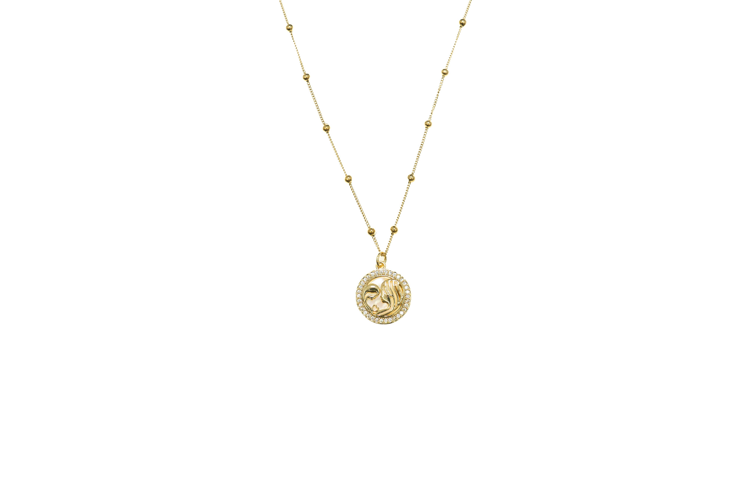CADENA BOLAS MEDALLA CIRCONITAS VIRGEN CON NIÑO